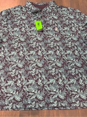 Izod Swing flex Golf Gray Polo with Teal Leaf Print - Size 2XB